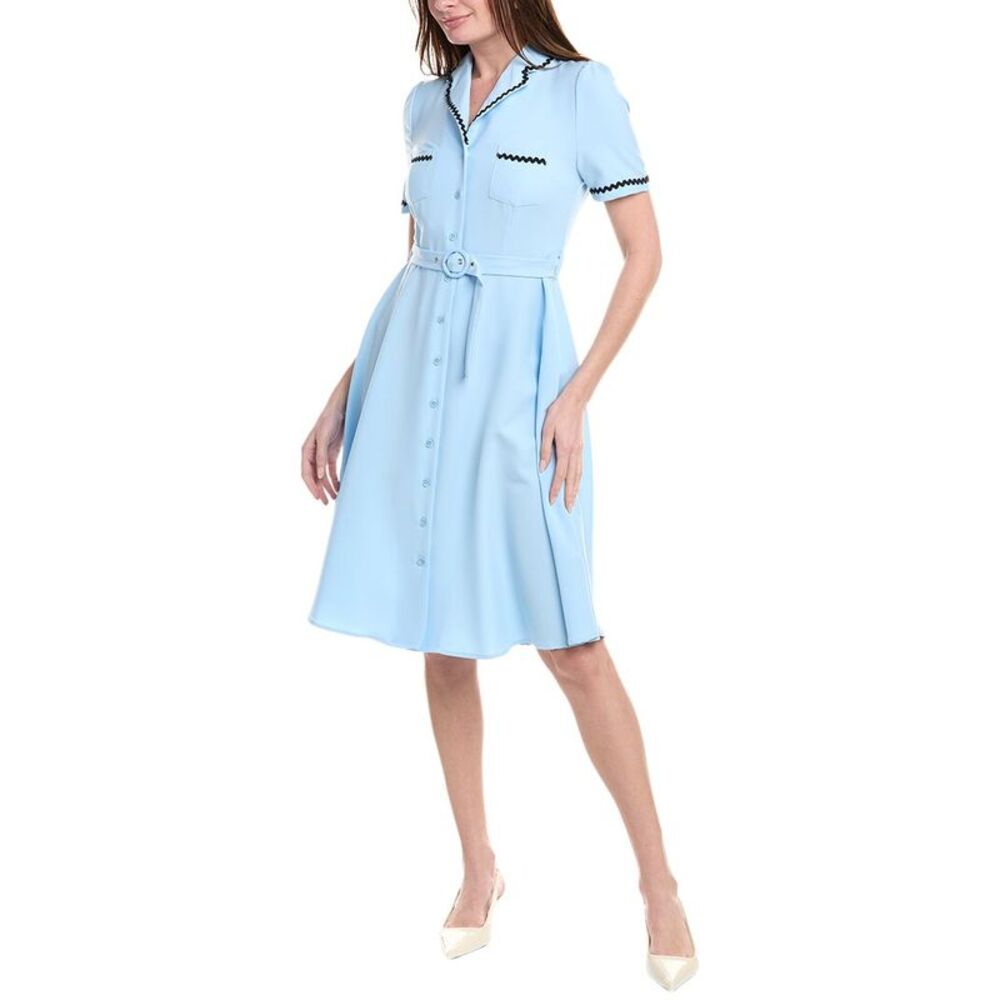 Nanette Lepore Light Blue Midi Shirt Dress with Black Trim
